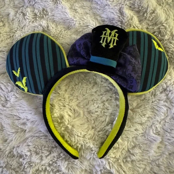 Disney Haunted Mansion Striped Mickey Ears Headband with Hat - Picture 1 of 3
